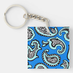 Zeitloses Paisley auf blauem Hintergrund Schlüsselanhänger