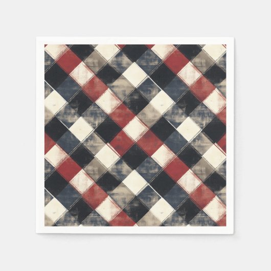 Zeitloses Retro Navy und Kariertes rotes Muster Serviette (Vorderseite)
