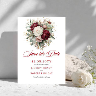 Zeitloses Rosé-Burgunder-Blumen-Save-the-Date Save The Date