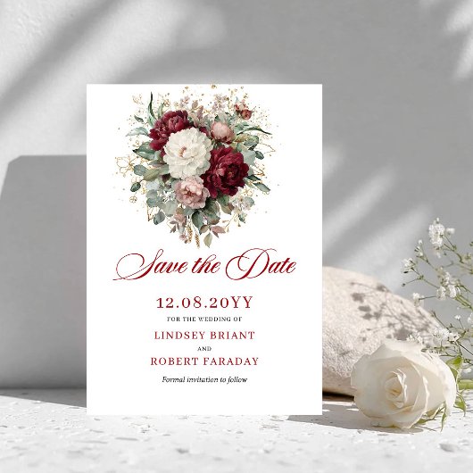 Zeitloses Rosé-Burgunder-Blumen-Save-the-Date Save The Date