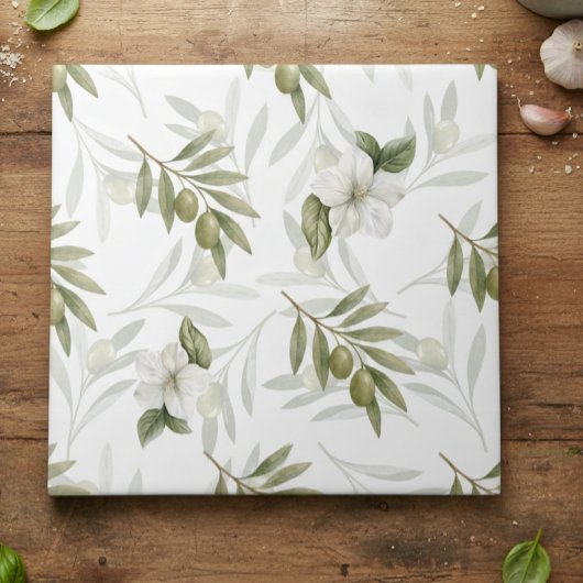 Zeitloses Salbei-Oliv Wasserfarben Chic Fliese