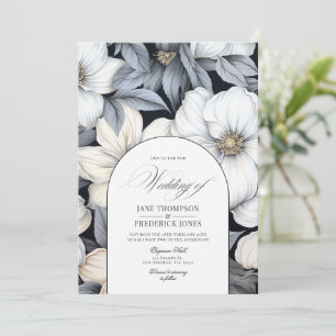 Zeitloses Schwarz-Weiß-Blumen-Hochzeit Einladung