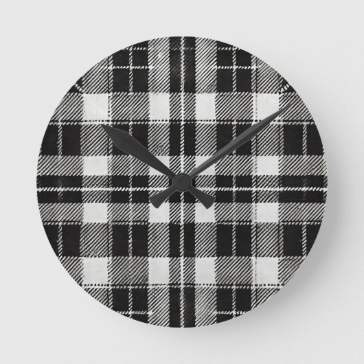 Zeitloses Schwarz-Weiß-Kariertes Muster Runde Wanduhr (Vorderseite)
