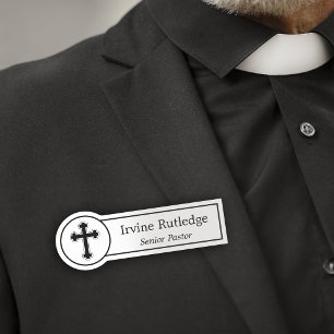 Zeitloses Schwarz Weiß Kreuz Klerus Name & Titel Namensschild