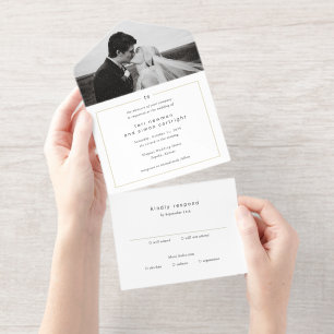 Zeitloses Schwarz-Weiß-Monogramm Moderne Hochzeit All-in-One-Einladung