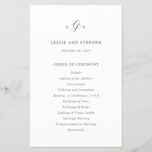 Zeitloses Schwarz-Weiß-Programm für Hochzeiten Flyer (Vorne)