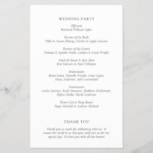 Zeitloses Schwarz-Weiß-Programm für Hochzeiten Flyer (Hinten)