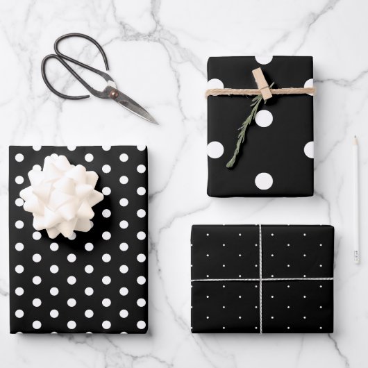 Zeitloses Schwarz-weißes Polka Dot Geschenkpapier Set (Vorderseite)