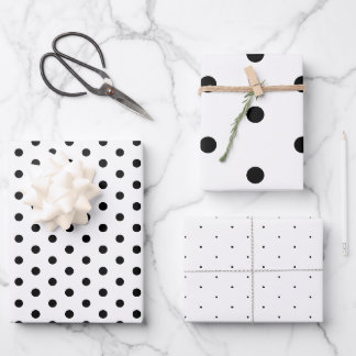 Zeitloses Schwarz-weißes Polka Dot Geschenkpapier Set