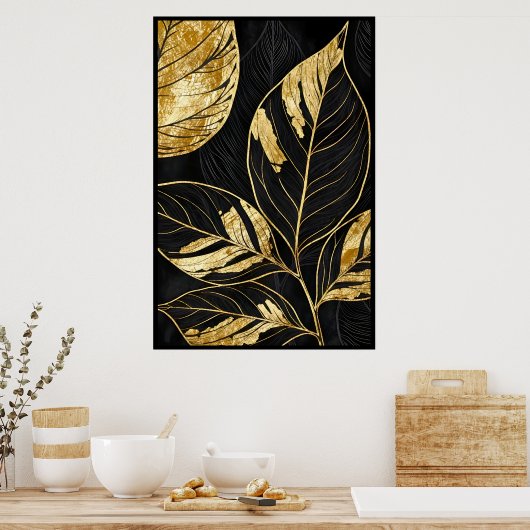 Zeitloses Schwarzes und Gold Leaf Poster (Küche)
