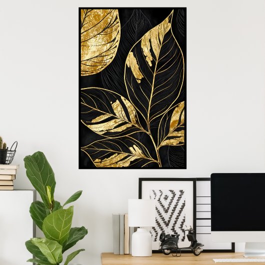 Zeitloses Schwarzes und Gold Leaf Poster (Heimbüro)