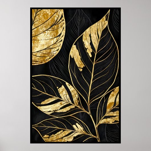 Zeitloses Schwarzes und Gold Leaf Poster (Vorne)