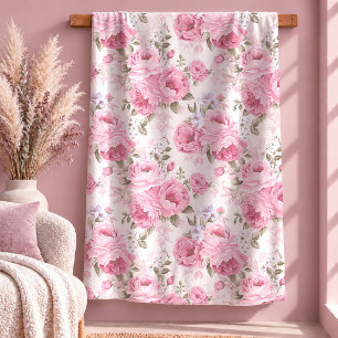 Zeitloses Shabby Chic Salbei-Rosa Blumenbettdecke Sherpadecke