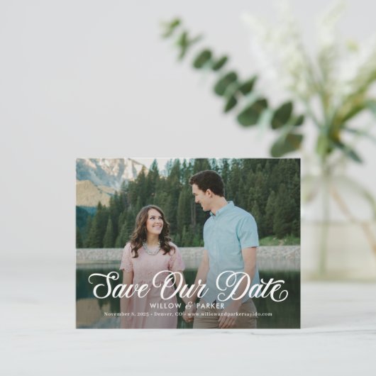 Zeitloses Skript Einfache Save the Date Postkarte (Stehend Vorderseite)