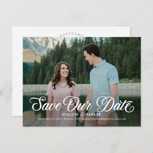 Zeitloses Skript Einfache Save the Date Postkarte (Vorne/Hinten)