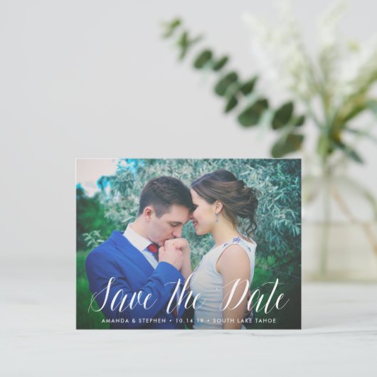 Zeitloses Skript | FOTO SAVE THE DATE Ankündigungspostkarte (Stehend Vorderseite)