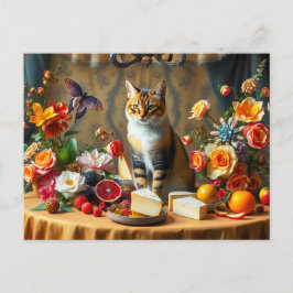 Zeitloses Stillleben mit Katze und Produktion Postkarte