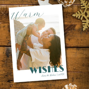 Zeitloses Teal Warm Wishes Zwei Strand Familienfot Feiertagskarte