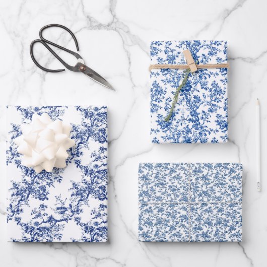 Zeitloses Toile Blue 3 Geschenkpapier Set (Vorderseite)