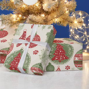 Zeitloses Vintage-Weihnachtsschmuck-Muster Geschenkpapier
