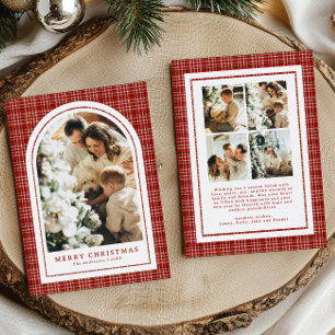 Zeitloses Weihnachts-Erbe-Foto Roter Tartan Karo Feiertagskarte