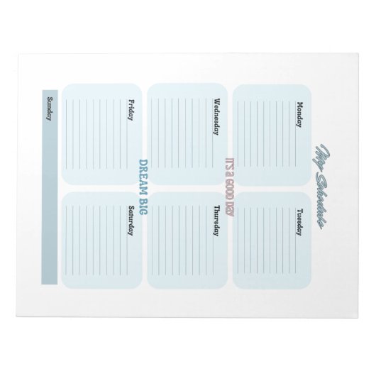 Zeitplan für Blaue Planer wöchentlich Notizblock (Vorderseite)