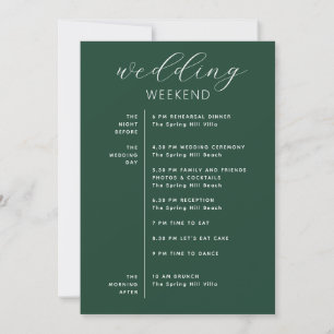 Zeitplan für das Dark Woodland Green Hochzeitswoch Einladung