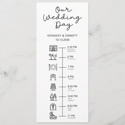 Zeitplan für den Hochzeitstag Flat Programm (Vorderseite)