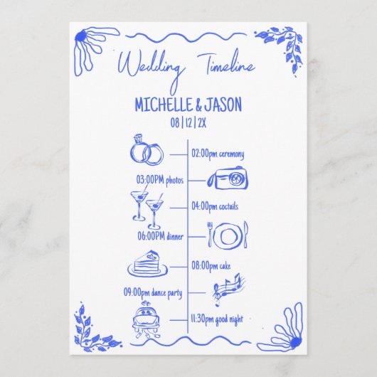 Zeitplan für die handgezeichnete Hochzeit Programm (Vorderseite)