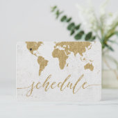 Zeitplan für die Hochzeit in Urlaubsort von Gold F Einladung (Stehend Vorderseite)