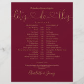 Zeitplan für die Hochzeit von Burgundy Gold Script (Vorderseite)