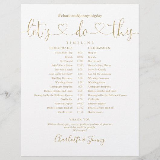 Zeitplan für die Hochzeit von Gold Heart Script (Vorderseite)
