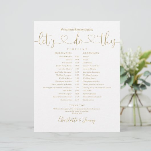 Zeitplan für die Hochzeit von Gold Heart Script (Stehend Vorderseite)