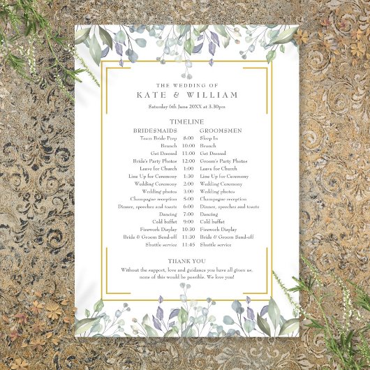 Zeitplan für die Hochzeit von Greenery Floral Programm