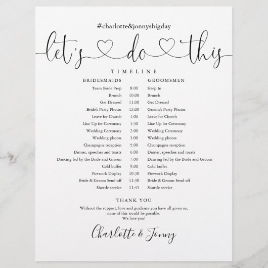 Zeitplan für die Hochzeit von Schwarzweiß-Skripten (Vorderseite)