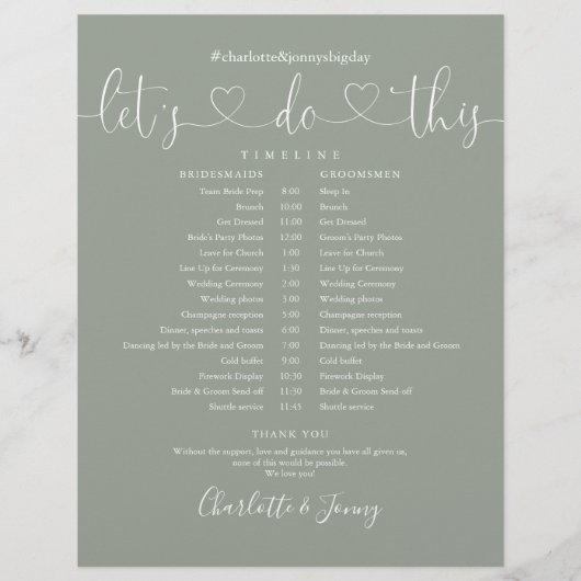 Zeitplan für die Hochzeit von Skripten mit grünem  (Vorderseite)