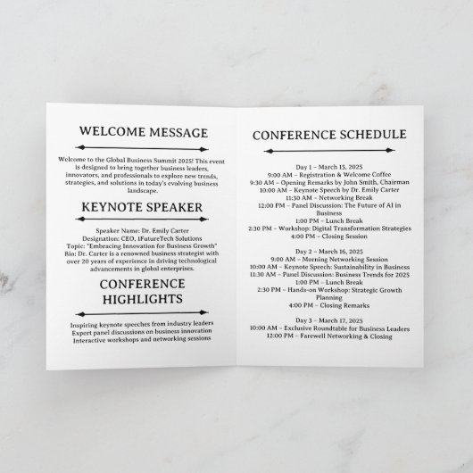 Zeitplan für die Konferenz Programm (Innenseite)