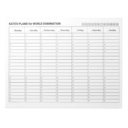 Zeitplan für die wöchentliche Ernennung mit Aufgab Notizblock (Vorderseite)