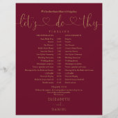 Zeitplan für Hochzeiten mit Burgund und Gold-Scrip (Vorderseite)