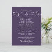 Zeitplan für Hochzeiten von lila Script-Herz (Stehend Vorderseite)