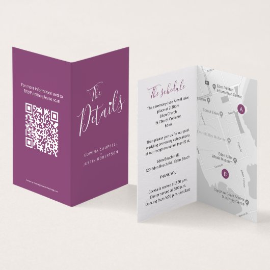 Zeitplan für Hochzeitgäste QR-Code-Pflaume (Innenseite und Außenseite)