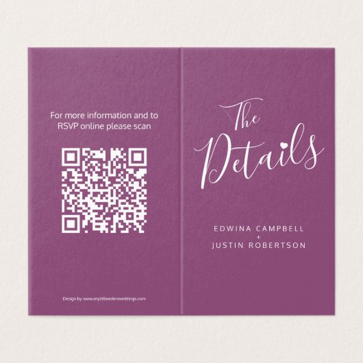 Zeitplan für Hochzeitgäste QR-Code-Pflaume (Außenseite Aufgefaltet)