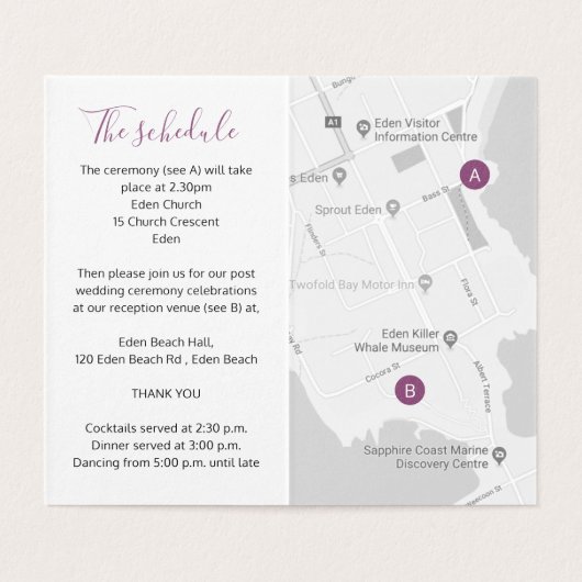 Zeitplan für Hochzeitgäste QR-Code-Pflaume (Innenseite Aufgefaltet)