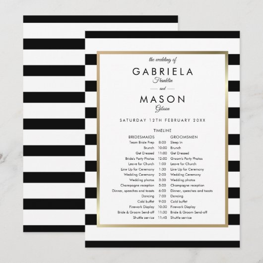 Zeitplan für klassische Stripe-Hochzeiten Programm (Vorne/Hinten)