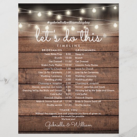 Zeitplan für rustikale Hochzeiten (Vorderseite)