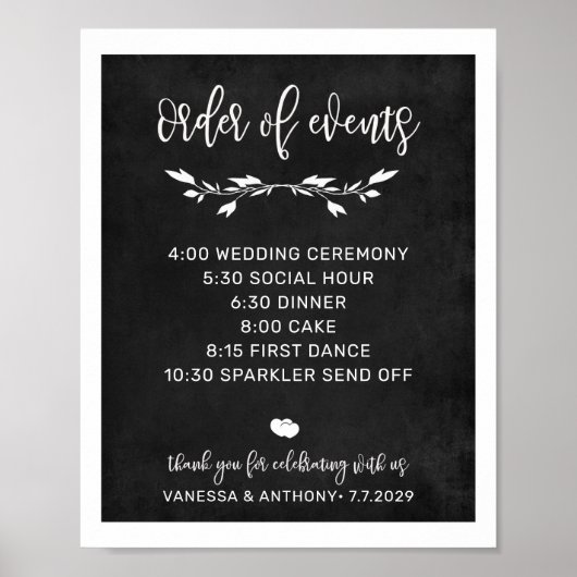 Zeitplan Kreide-Hochzeitsschild Poster (Vorne)