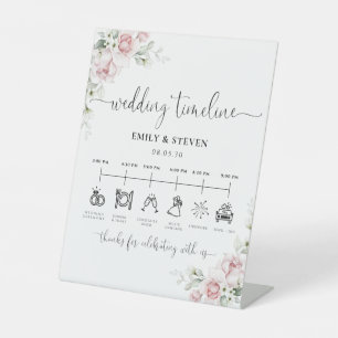 Zeitplan-Schild für eine Hochzeit mit zarten rosa Sockelschild