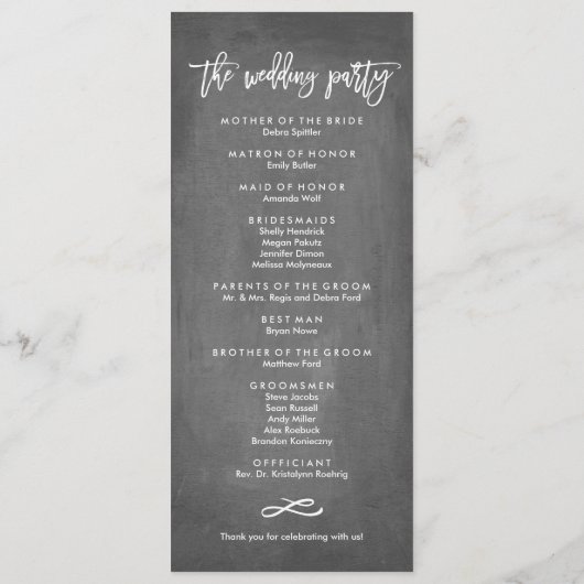 Zeitplan und Programm der handgeschriebenen Hochze (Rückseite)