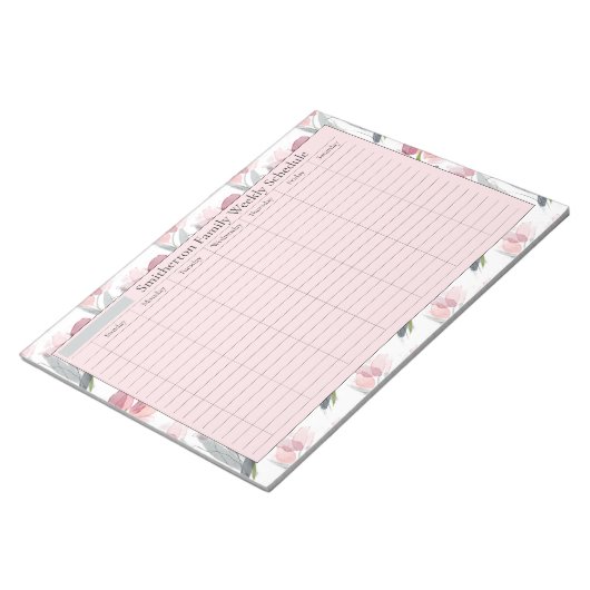 Zeitplan Wochenplaner Rosa Blume Weißer Notepad Notizblock (angewinkelt)