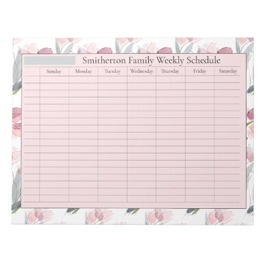 Zeitplan Wochenplaner Rosa Blume Weißer Notepad Notizblock (Vorderseite)